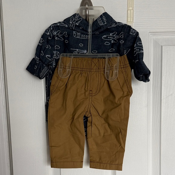 Carter's Navy Airplane Shirt and Tan Pants 2-piece Set - Picture 3 of 7